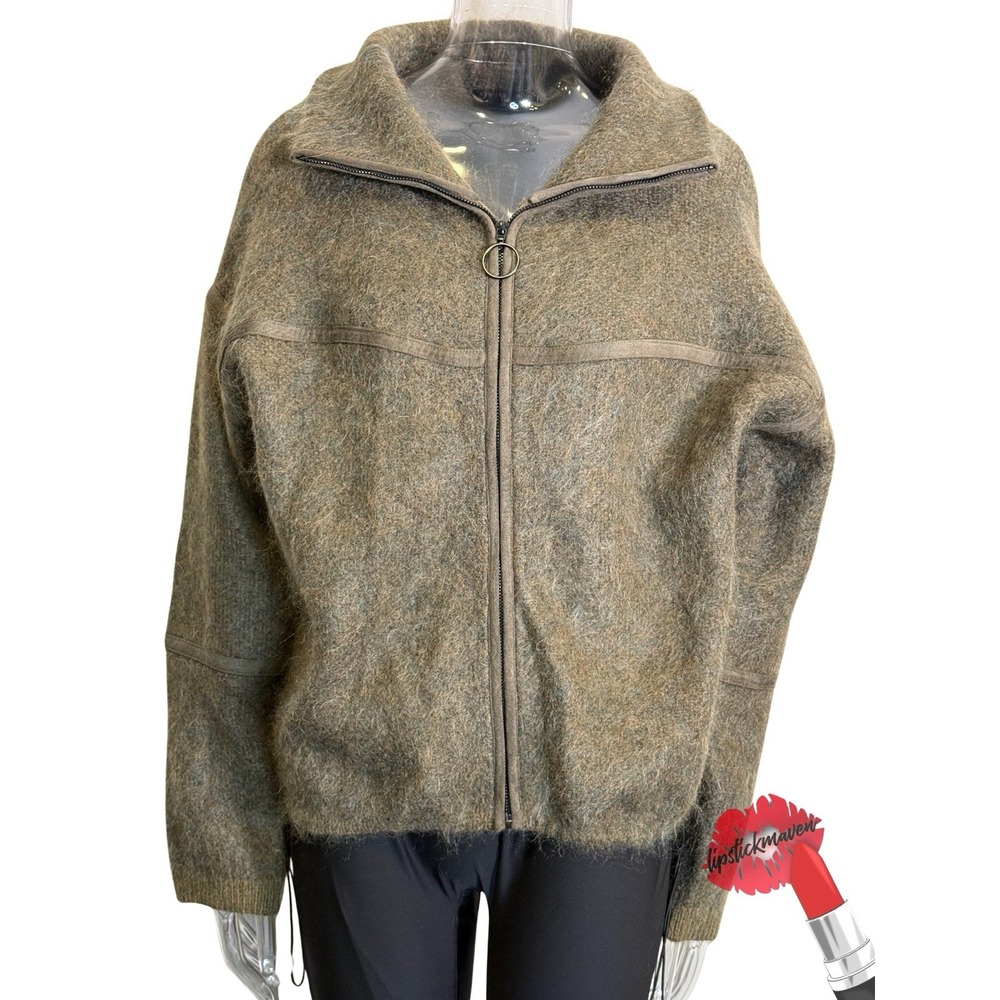 Kerisma Jacket Womens O/S Green Mohair Blend Zip Up Fuzzy Cozy Soft